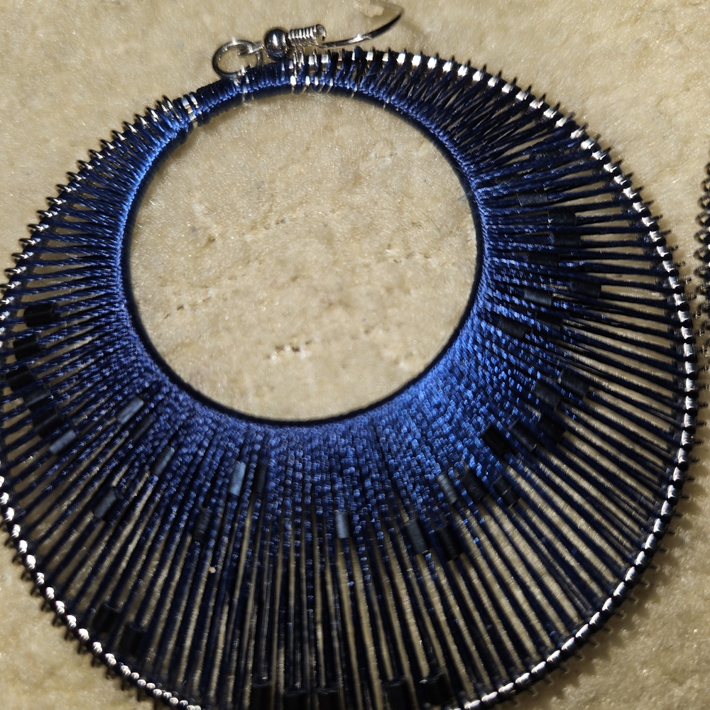 Elegant Blue Hoop Earrings - Picture 2 of 2